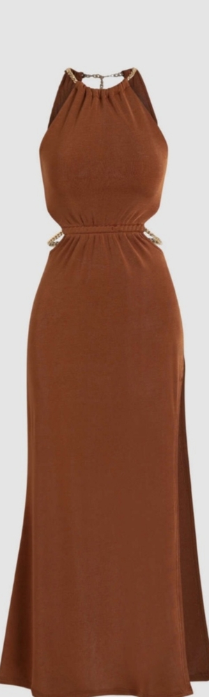 Backless Maxi Dress with Gold Chain Detail